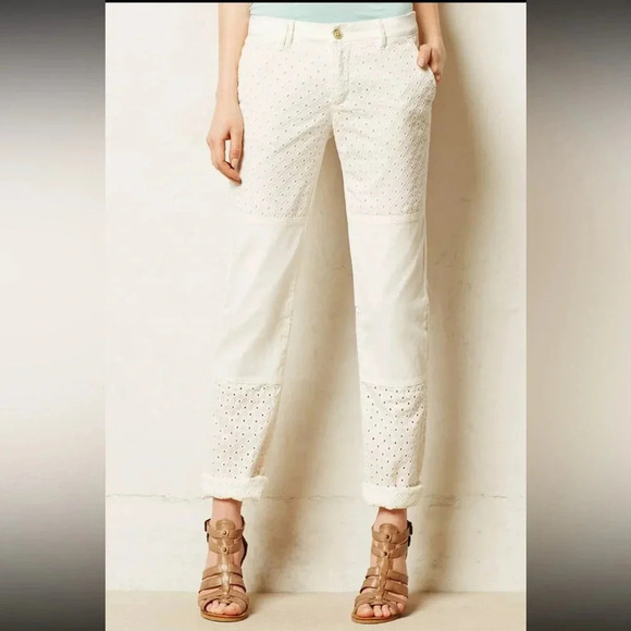 Pilcro and the Letterpress Pants - Pilcro & the Letterpress Off White Eyelet Detail Chino Pants Size 26